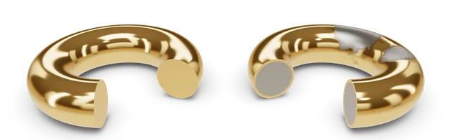 Dos esclavas de oro cortadas: una maciza y otra bañada, gris por dentro